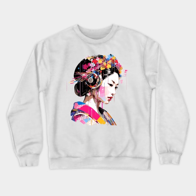 Japanese Woman Portrait Geisha Tradition Culture Abstract Crewneck Sweatshirt by Cubebox